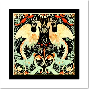 Art Nouveau Style Phoenixes Birds and Flowers Posters and Art